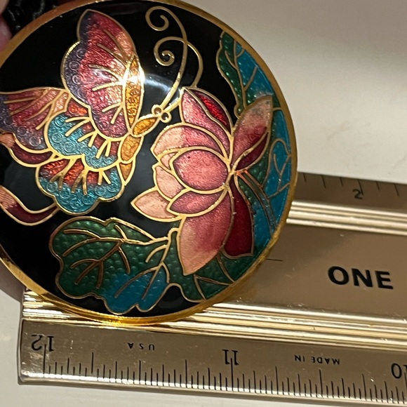 N120 New Cloisonné SET Pendant on Twisted Cord Gold Caps Pierced Earrings - Picture 3 of 11